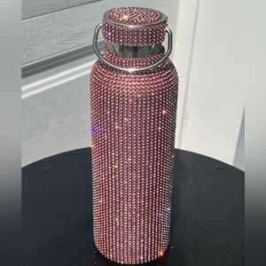 Red Rhinestone Stainless Steel Insulated Water bottle with Detachable Chain